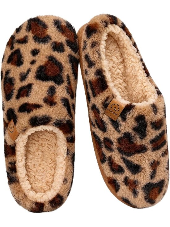 Shoes - 〽️Womens Leopard Fuzzy Slippers Curly Fleece Closed Toe Bedroom Slip House Shoes